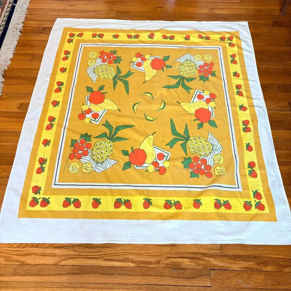 Vintage Cotton Fruit Tablecloth 46